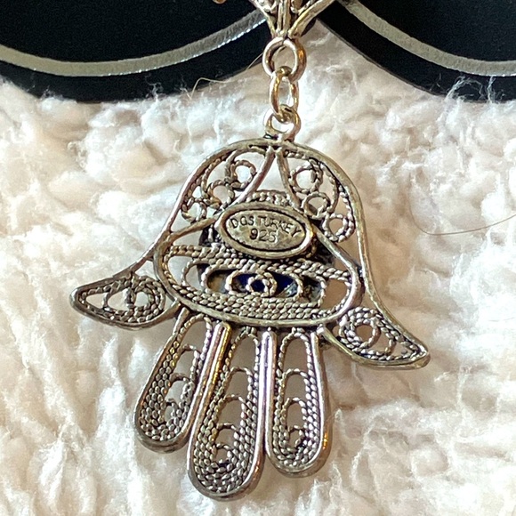 925 Turkish Silver Fatima Hand Evil Eye Filigree Silver Protective Earrings - Picture 2 of 4